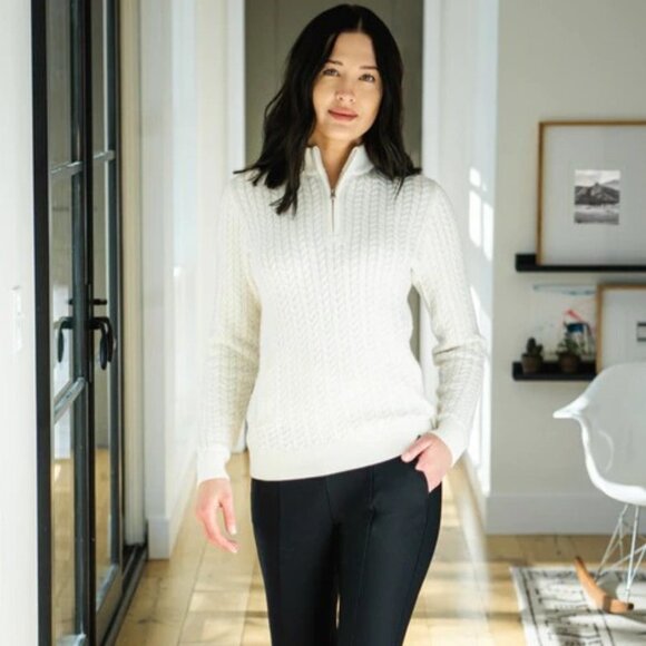 KJUS Women's Bone White Cashmere Luxe Half-Zip Sweater - XS - Picture 1 of 8